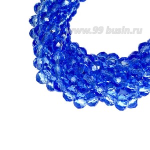 Бусины хрустальные Рондель 3,7*3 мм светло-синий прозрачный, 39 см нить/около 135 бусин