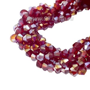 Бусина хрустальная биконус 3,5 мм рубиновый/бензин длина нити около 41 см/130 штук