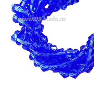 Бусина хрустальная биконус 3,5 мм светлый кобальт длина нити около 44 см/140 штук
