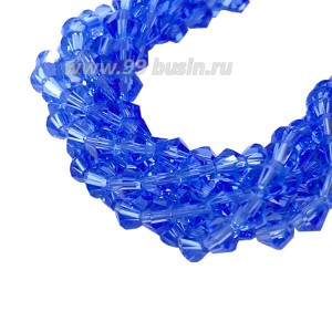 Бусина хрустальная биконус 3,5 мм синий длина нити около 46 см/140 штук