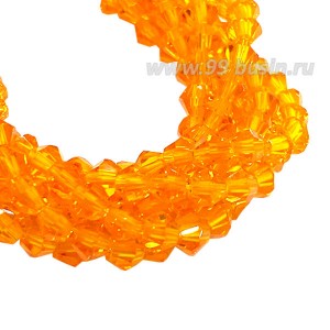 Бусина хрустальная биконус 3,5 мм апельсиновый длина нити около 39 см/125 штук