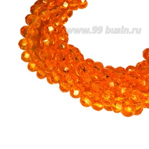Бусины хрустальные Рондель 3,7*3 мм апельсиновый, 41 см нить/около 140 бусин
