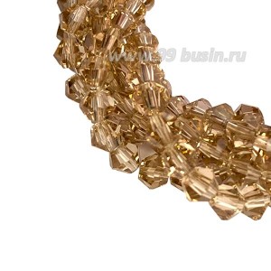 Бусина хрустальная биконус 4,5 мм бежевый длина нити около 34 см/90 штук