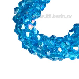 Бусина хрустальная биконус 4,5 мм морская волна/перламутр длина нити около 41 см/105 штук