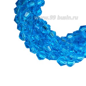 Бусина хрустальная биконус 4,5 мм морская волна длина нити около 36 см/95 штук Бусина хрустальная биконус 4,5 мм морская волна длина нити около 36 см/95 штук