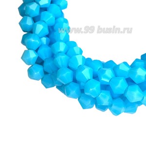 Бусина хрустальная биконус 4,5 мм непрозрачный небесный длина нити около 40 см/105 штук