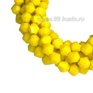 Бусина хрустальная биконус 4,5 мм непрозрачный желтый длина нити около 38 см/100 штук