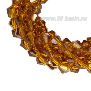 Бусина хрустальная биконус 4,5 мм коньячный длина нити около 41 см/105 штук