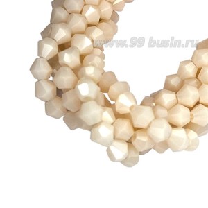 Бусина хрустальная биконус 4,5 мм непрозрачный светло-пудровый длина нити около 40 см/105 штук