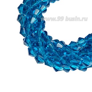 Бусина хрустальная биконус 4,5 мм темная морская волна длина нити около 42 см/105 штук