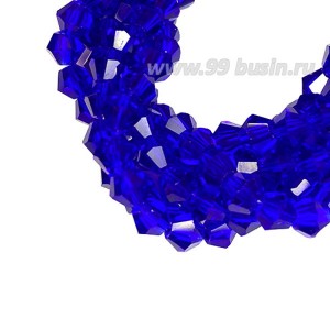 Бусина хрустальная биконус 4,5 мм прозрачный индиго длина нити около 38 см/105 штук