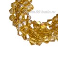 Бусина хрустальная биконус 4,5 мм светлый медовый/перламутр длина нити около 41 см/105 штук