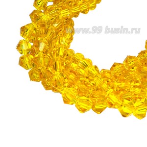 Бусина хрустальная биконус 4,5 мм оранжево-желтый длина нити около 40 см/105 штук