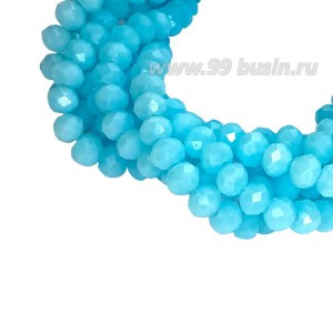 Бусины хрустальные Рондель 3,7*3 мм непрозрачный небесный, 36 см нить/около 130 бусин