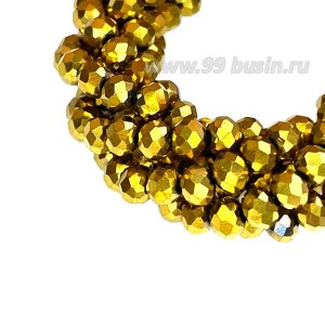 Бусины хрустальные Рондель 3,7*3 мм золотистый, 38 см нить/около 125 бусин