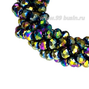 Бусины хрустальные Рондель 3,7*3 мм мультиколор, 36 см нить/около 120 бусин