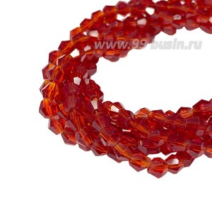 Бусина хрустальная биконус 4,5 мм прозрачный рубиновый, длина нити около 44 см/115 штук