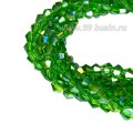 Бусина хрустальная биконус 4,5 мм прозрачный зелёный/бензин, длина нити около 44 см/115 штук Бусина хрустальная биконус 4,5 мм прозрачный зелёный/бензин, длина нити около 44 см/115 штук
