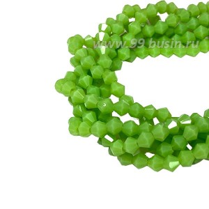 Бусина хрустальная биконус 4 мм непрозрачный зелёный авокадо, длина нити около 41 см/110 штук