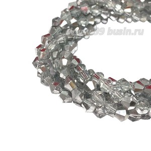 Бусина хрустальная биконус 4,5 мм прозрачный/серебристый, длина нити около 41 см/105 штук
