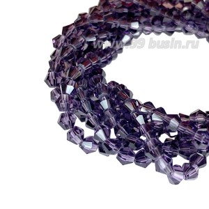 Бусина хрустальная биконус 4,5 мм прозрачный фиолетовый, длина нити около 38 см/100 штук