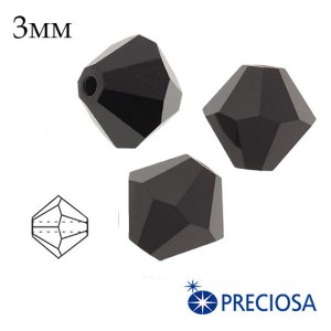 Биконусы хрустальные Preciosa 3 мм Jet (чёрный) 20 штук/упаковка Биконусы хрустальные Preciosa 3 мм Jet (чёрный) 20 штук/упаковка