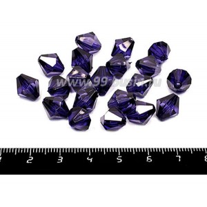 Бусина акрил граненая Биконус 10*9 мм фиолетовая прозрачная 20 штук/упаковка