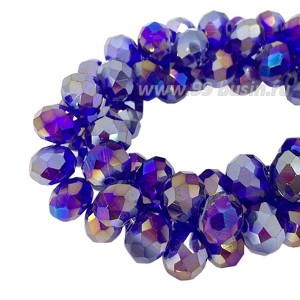Бусина хрустальная Рондель 8*6 мм индиго/бензин около 40 см/нить
