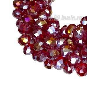 Бусина хрустальная Рондель 6*4 мм красно-рубиновый/бензин около 85 штук/нить