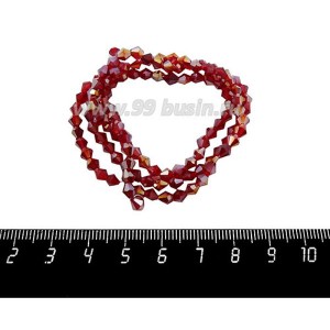 Бусина стеклянная хрустальная биконус 4 мм, рубиновый/бензин, длина нити около 45 см