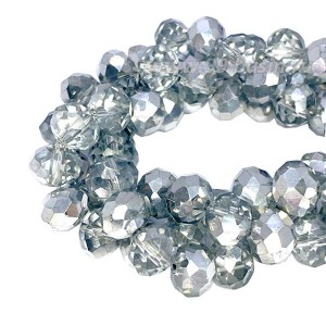 Бусина хрустальная Рондель 8*6 мм прозрачный/серебристый около 40 см/нить