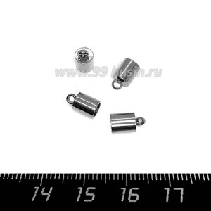 Колпачок концевик 9*5 мм с шарообразной петелькой, нержавеющая сталь, внутренний диаметр 4 мм, 2 штуки/упаковка