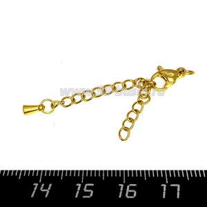 Карабин нержавеющая сталь 10*5 мм, удлинительная цепочка ок.5 см, концевик-капелька 6*3 мм, цвет золото (вакуумное напыление), 1 комплект