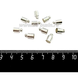 Колпачок концевик 9*5 мм с шарообразной петелькой, внутренний диаметр 4,7 мм, цвет светлое серебро, 10 штук/упаковка