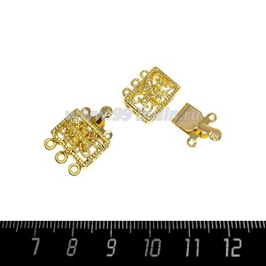 Замок Премиум Ажурный 3 нити Прямоугольный 29*22 мм позолота, 1 штука