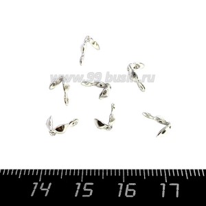 Концевики каллоты (скуфейки) 8*4 зажимные с одним колечком, цвет светлое серебро, 10 пар (20 шт.)