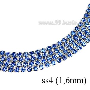 Стразовая цепочка 1,6 мм (ss4) цвет голубой/серебристый 0,5 метра