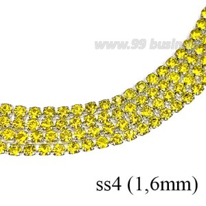 Стразовая цепочка 1,6 мм (ss4) цвет ананасовый желтый/серебристый 0,5 метра