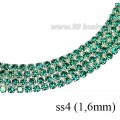 Стразовая цепочка 1,6 мм (ss4) цвет морской зеленый/серебристый 0,5 метра