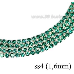 Стразовая цепочка 1,6 мм (ss4) цвет морской зеленый/серебристый 0,5 метра
