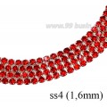 Стразовая цепочка 1,6 мм (ss4) цвет красный/серебристый 0,5 метра