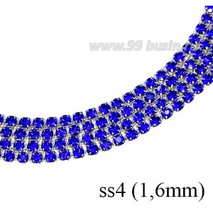Стразовая цепочка 1,6 мм (ss4) цвет индиго/серебристый 0,5 метра