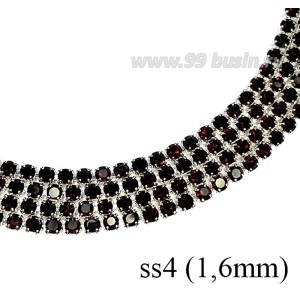 Стразовая цепочка 1,6 мм (ss4) цвет темно-фиолетовый/серебристый 0,5 метра