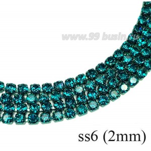 Стразовая цепочка 2 мм (ss6) цвет бриллиантовый зеленый (металл под цвет страз) Тайвань 0,5 метра