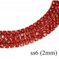 Стразовая цепочка 2 мм (ss6) цвет пламенный красный (металл под цвет страз) Тайвань 0,5 метра