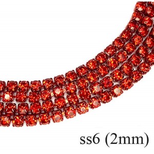 Стразовая цепочка 2 мм (ss6) цвет пламенный красный (металл под цвет страз) Тайвань 0,5 метра