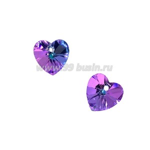 Подвеска стеклянная Сердечко 10 мм фиолетово-голубое, 1 штука, Китай