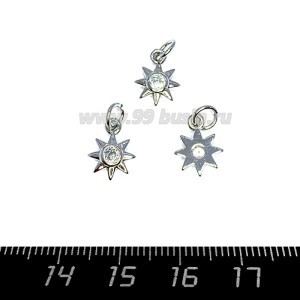 Подвеска Премиум Звёзда с 8 лучиками с 1 цирконом 11*8 мм, родированная 1 штука