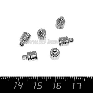 Колпачок концевик 9*6 мм ребристый, с шарообразной петелькой, внутренний диаметр 5 мм, цвет никель, 6 штук/упаковка