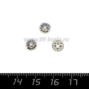 Шапочка для бусин Премиум Ажурные Капельки 7*3 мм, родий 3 ПАРЫ (6штук)